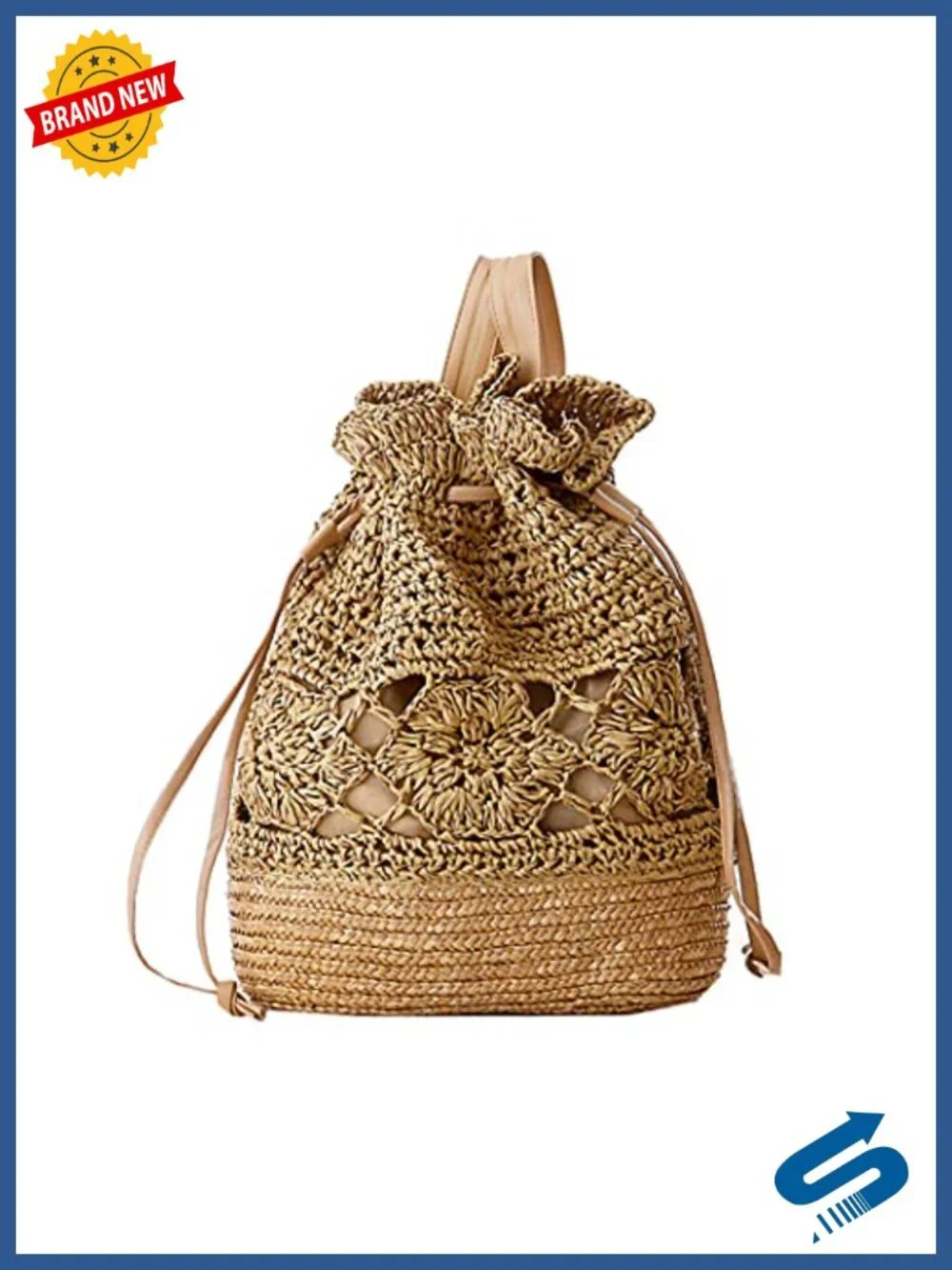 Woven Straw Backpack Hollow Design Summer Beach Casual Daypack